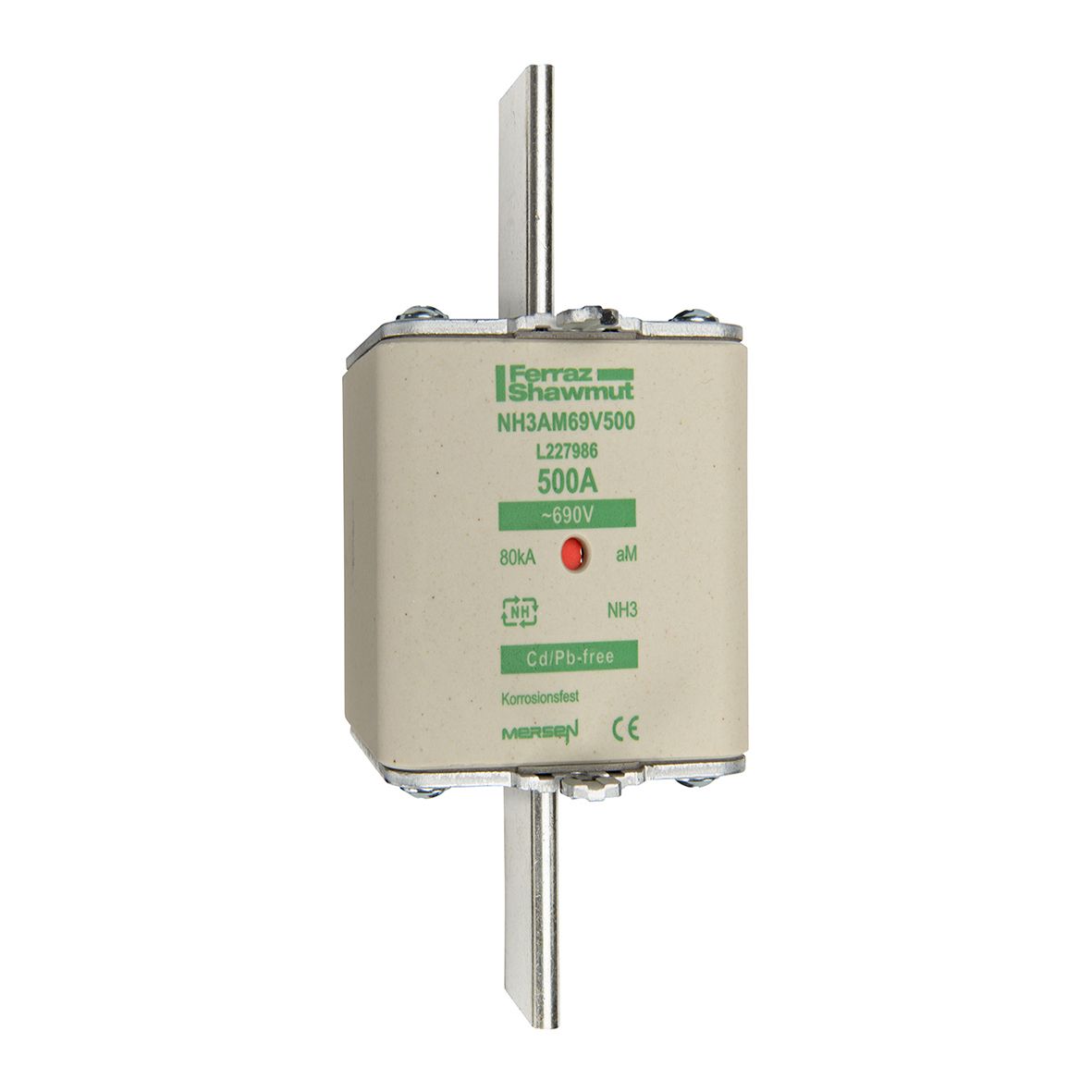 L227986 - NH fuse-link aM, 690VAC, size 3, 500A double indicator/live tags